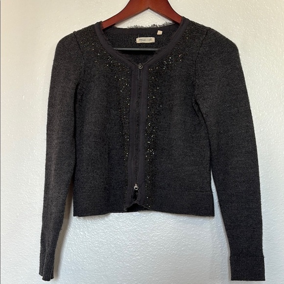 Martin + Osa Gray Cardigan with Beaded Embellishments Zip-Front size S - Picture 6 of 10